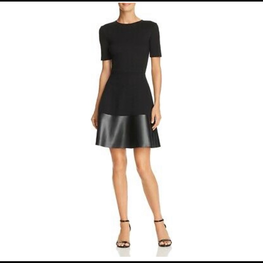 Aqua Black Faux Leather Hem Dress Size M